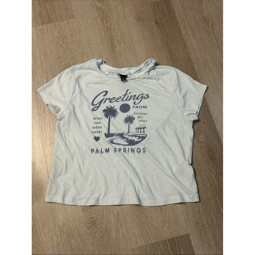 Wild Fable Greeting from Palm Springs Light Blue Graphic Tee Sz Large